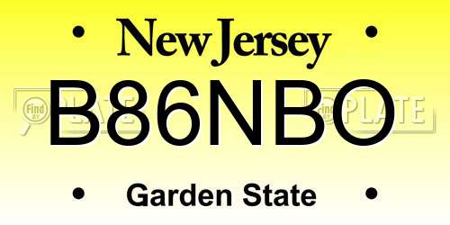 B86NBO New Jersey License Plate