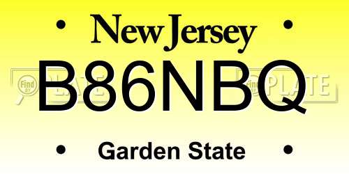 B86NBQ New Jersey License Plate