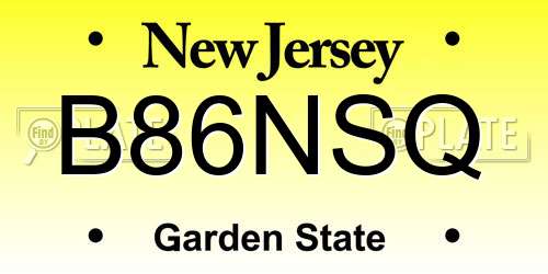 B86NSQ New Jersey License Plate