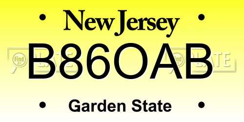 B86OAB New Jersey License Plate