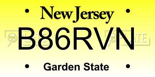 B86RVN New Jersey License Plate