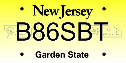 B86SBT New Jersey License Plate