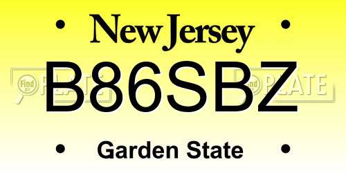 B86SBZ New Jersey License Plate