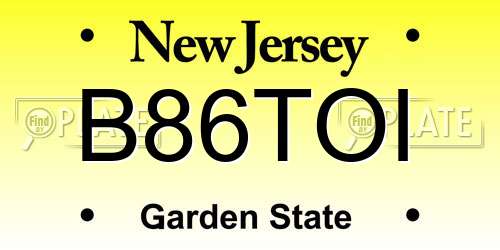 B86TOI New Jersey License Plate