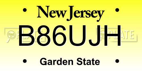 B86UJH New Jersey License Plate