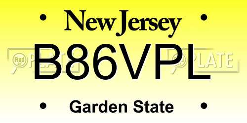B86VPL New Jersey License Plate
