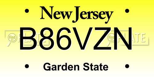 B86VZN New Jersey License Plate