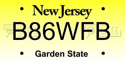B86WFB New Jersey License Plate