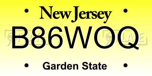 B86WOQ New Jersey License Plate