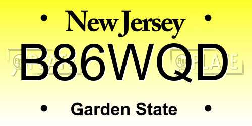 B86WQD New Jersey License Plate