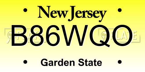 B86WQO New Jersey License Plate