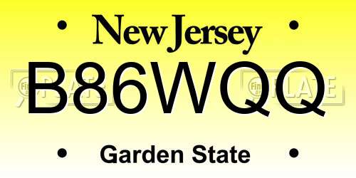 B86WQQ New Jersey License Plate