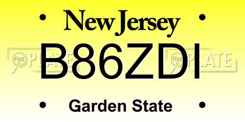 B86ZDI New Jersey License Plate