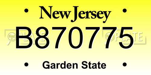 B870775 New Jersey License Plate