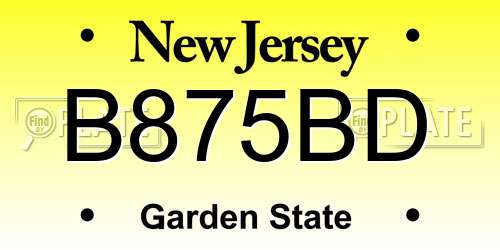 B875BD New Jersey License Plate