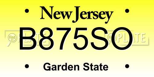 B875SO New Jersey License Plate