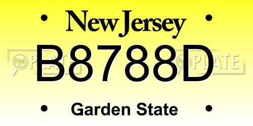 B8788D New Jersey License Plate