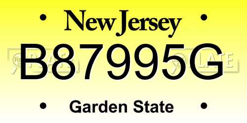 B87995G New Jersey License Plate