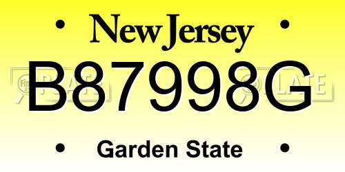 B87998G New Jersey License Plate