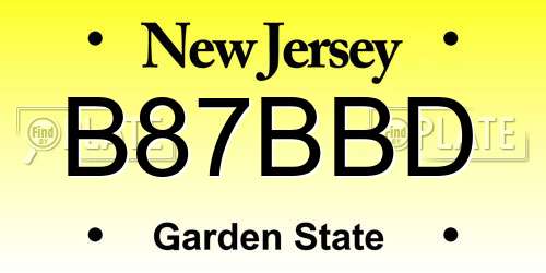 B87BBD New Jersey License Plate