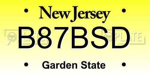 B87BSD New Jersey License Plate