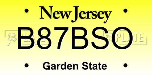 B87BSO New Jersey License Plate