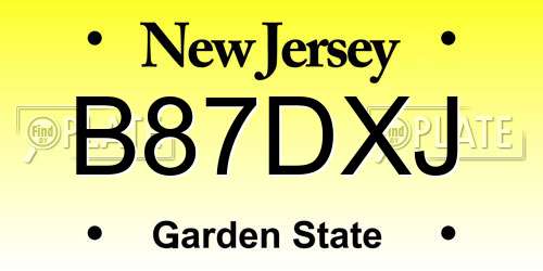 B87DXJ New Jersey License Plate