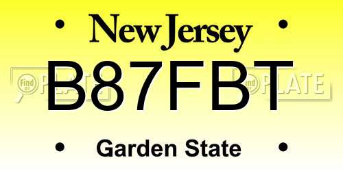 B87FBT New Jersey License Plate