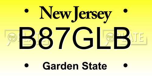 B87GLB New Jersey License Plate