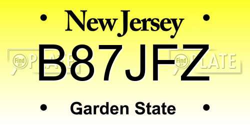 B87JFZ New Jersey License Plate