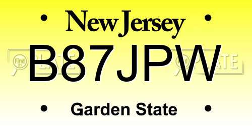 B87JPW New Jersey License Plate