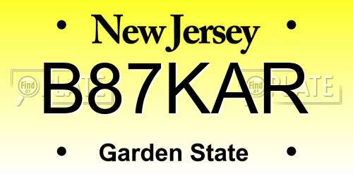 B87KAR New Jersey License Plate