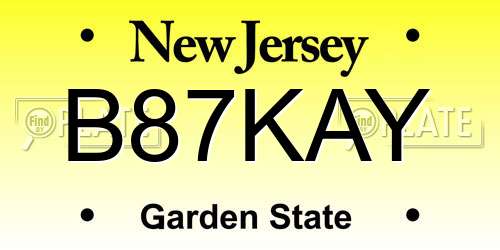 B87KAY New Jersey License Plate