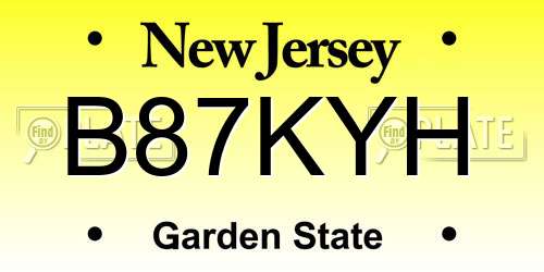 B87KYH New Jersey License Plate