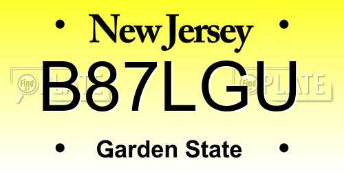 B87LGU New Jersey License Plate