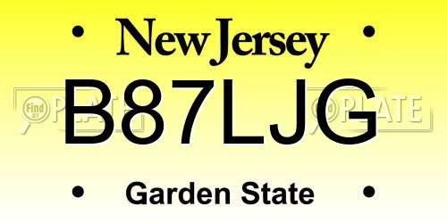 B87LJG New Jersey License Plate