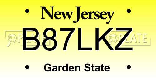 B87LKZ New Jersey License Plate