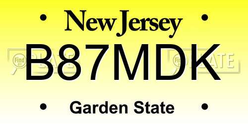 B87MDK New Jersey License Plate