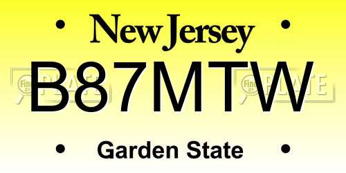 B87MTW New Jersey License Plate