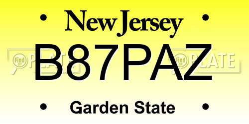 B87PAZ New Jersey License Plate