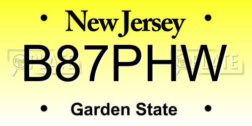 B87PHW New Jersey License Plate