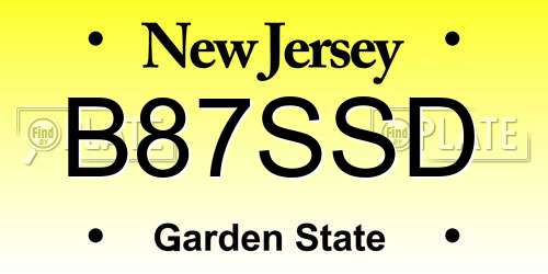B87SSD New Jersey License Plate