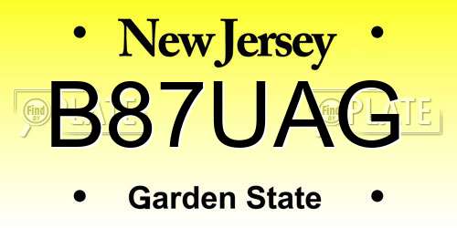 B87UAG New Jersey License Plate