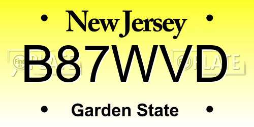 B87WVD New Jersey License Plate