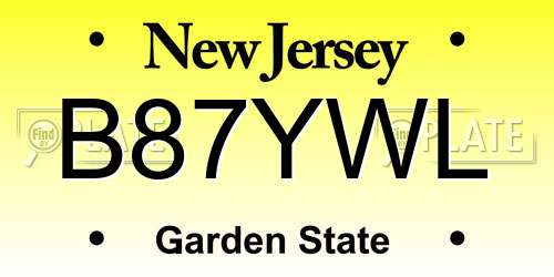 B87YWL New Jersey License Plate