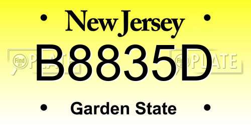 B8835D New Jersey License Plate