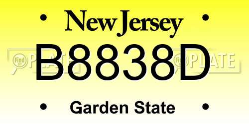 B8838D New Jersey License Plate