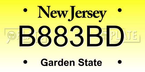 B883BD New Jersey License Plate