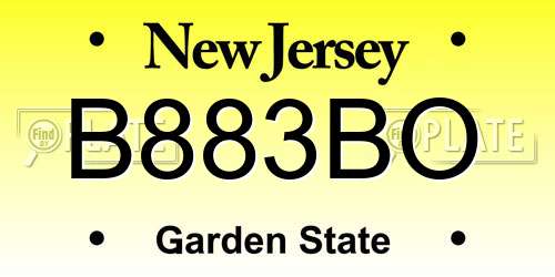 B883BO New Jersey License Plate