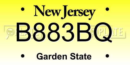 B883BQ New Jersey License Plate